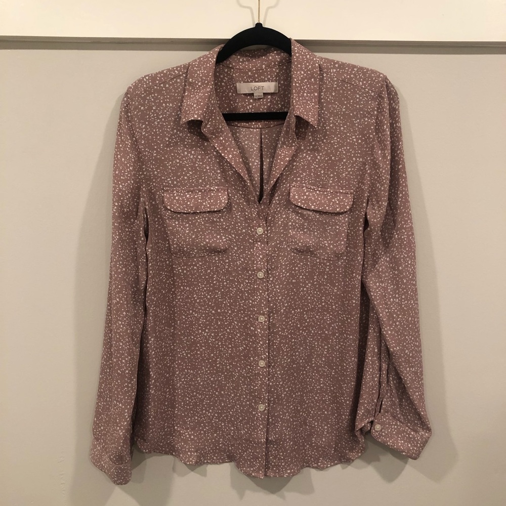 Loft mauve speckled button down blouse, M